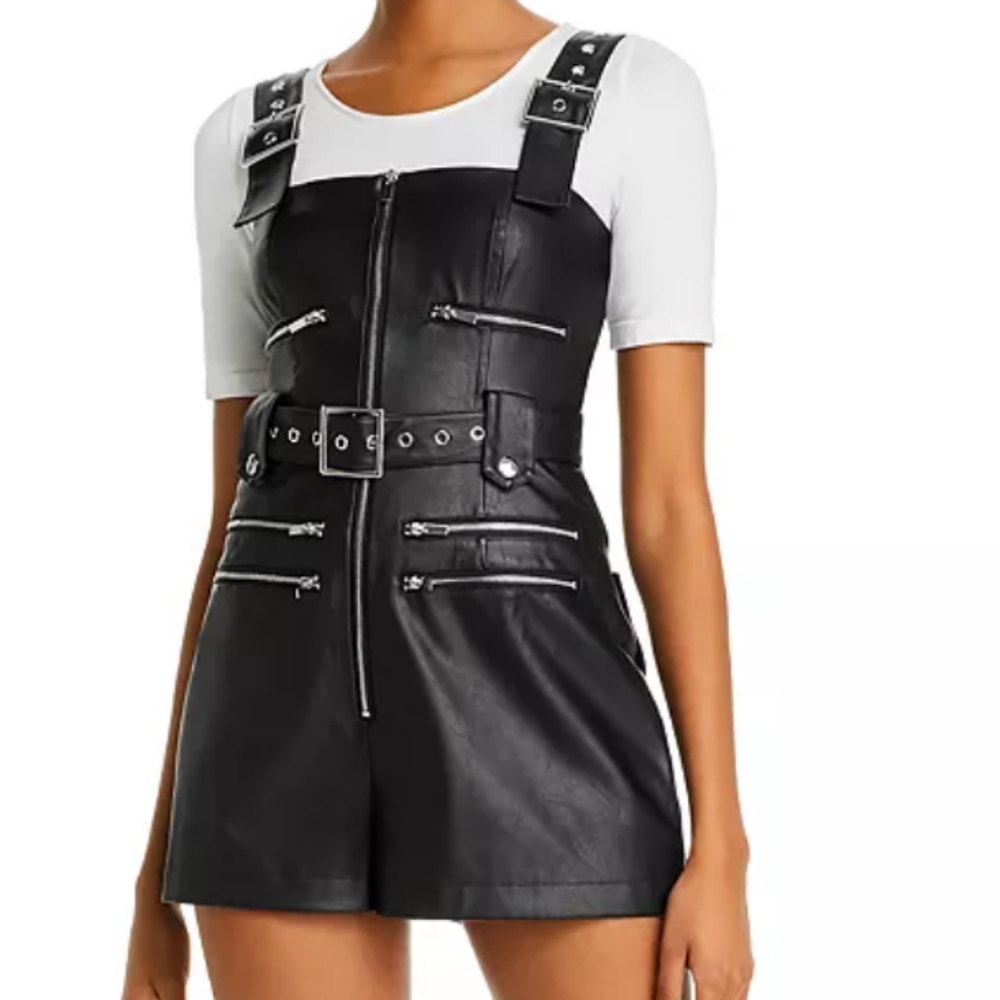 WeWoreWhat Moto Faux Leather Shortalls Jumpsuit